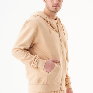 Makehoodie Unisex Soft Touch Hoodie Jacket Organic Cotton Beige